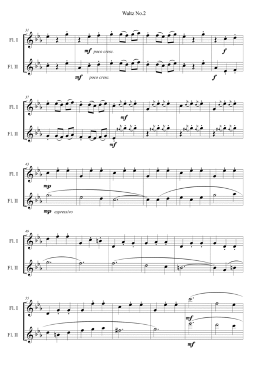 Waltz No.2 (Jazz Suite No.2_Suite For Promenade Orchestra) Flute Duet scores gallery preview page 2