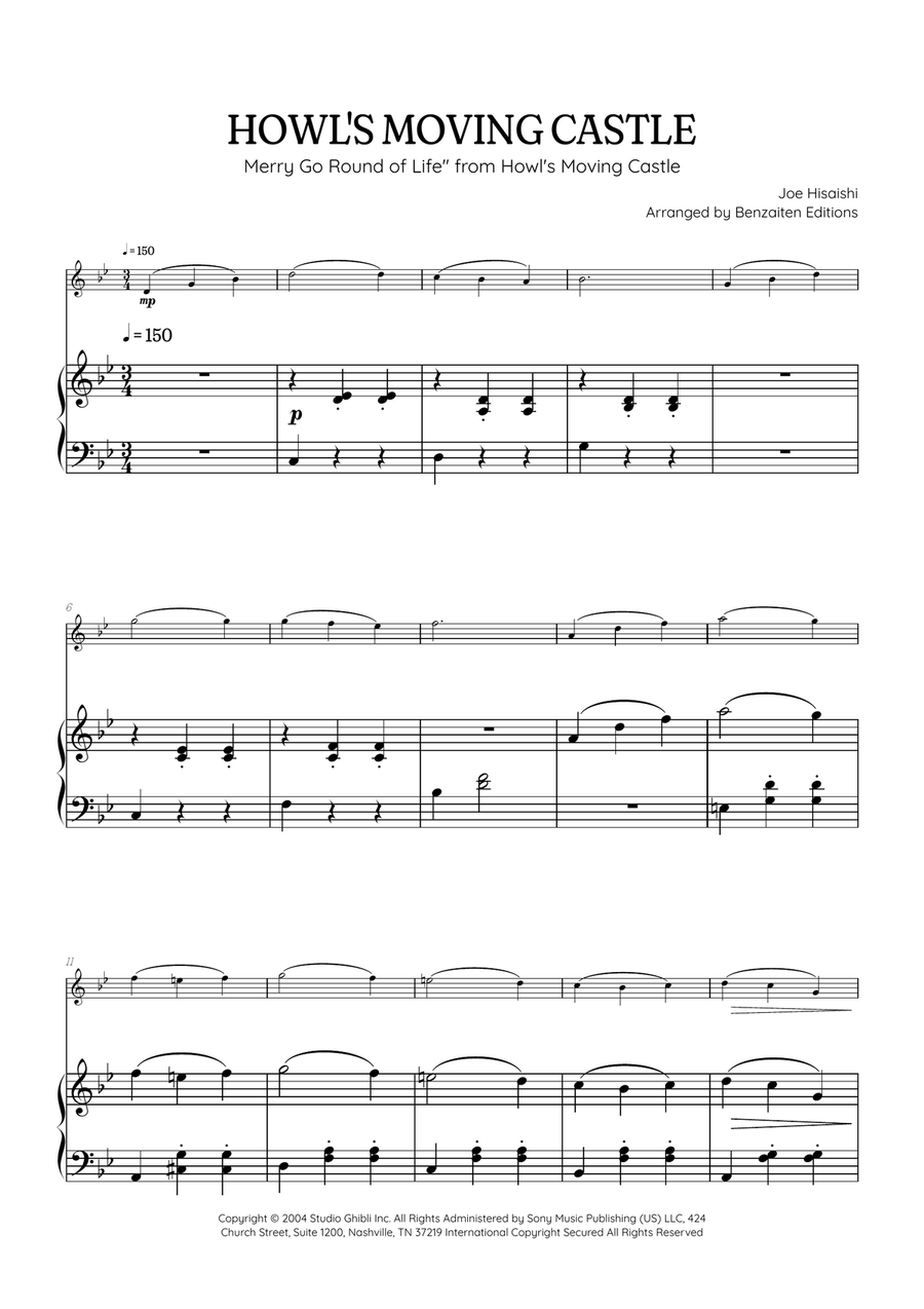 Howl's Moving Castle Violin Solo scores gallery preview page 1