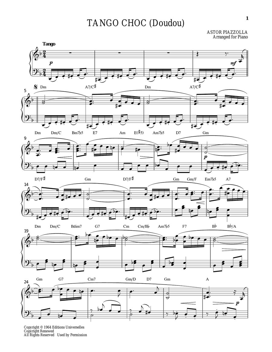 Tango choc (Doudou) Tango choc (Doudou) Piano Solo scores gallery preview page 1
