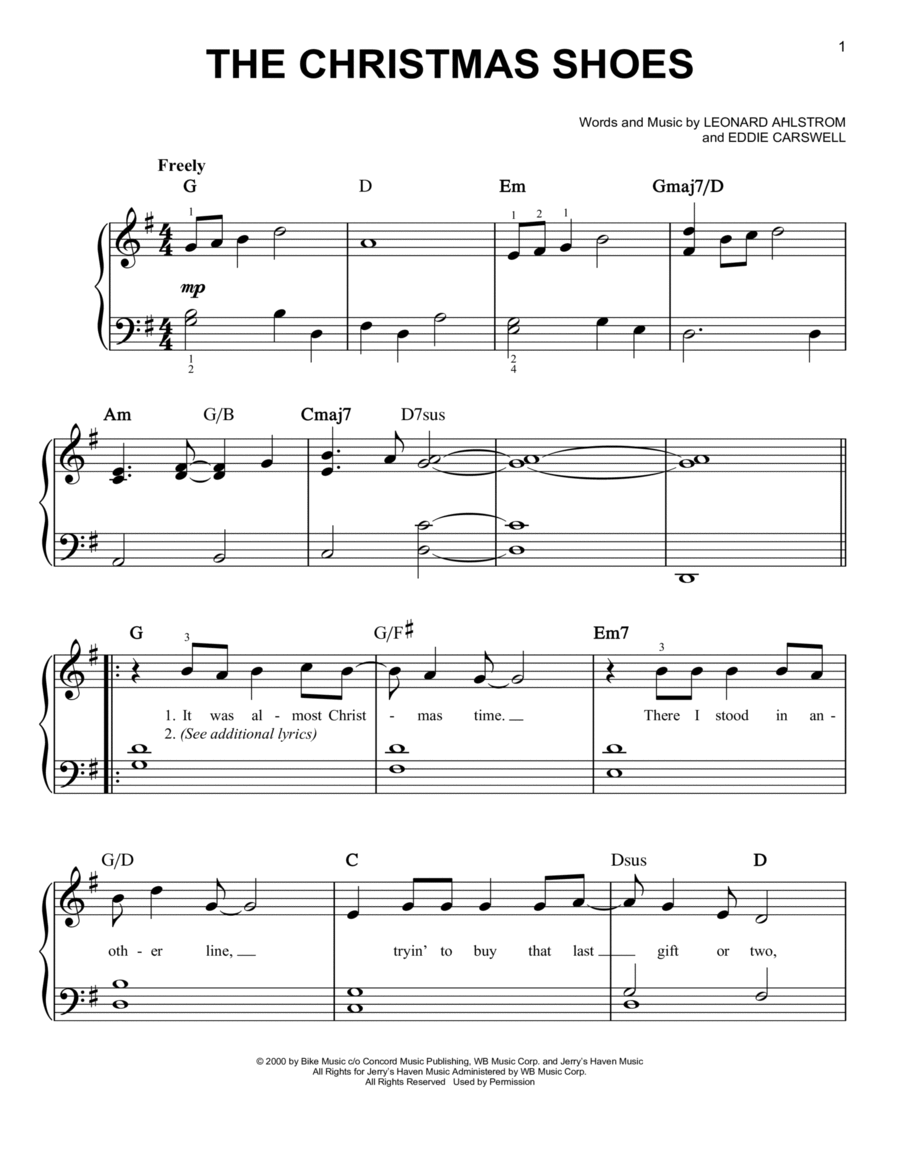 The Christmas Shoes Easy Piano scores gallery preview page 1