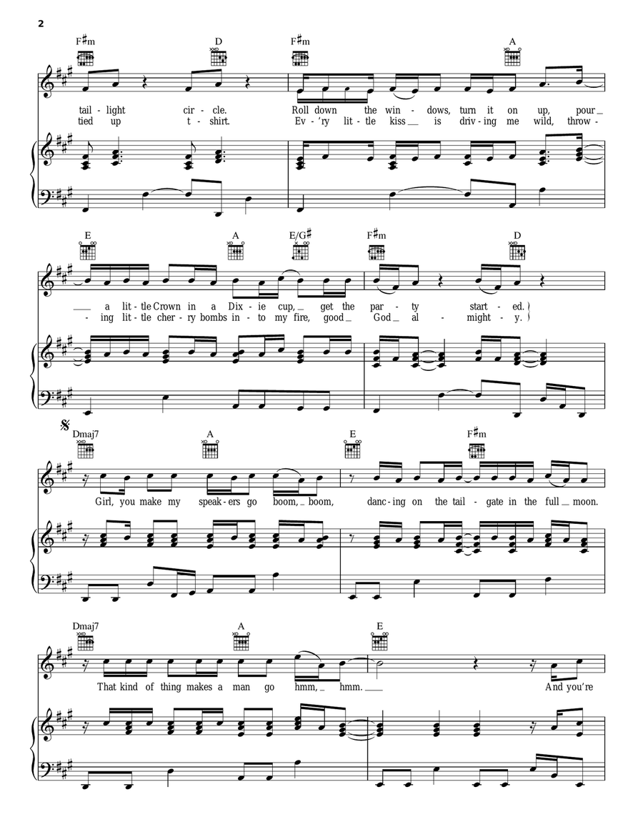 Drunk On You Piano, Vocal, Guitar scores gallery preview page 2