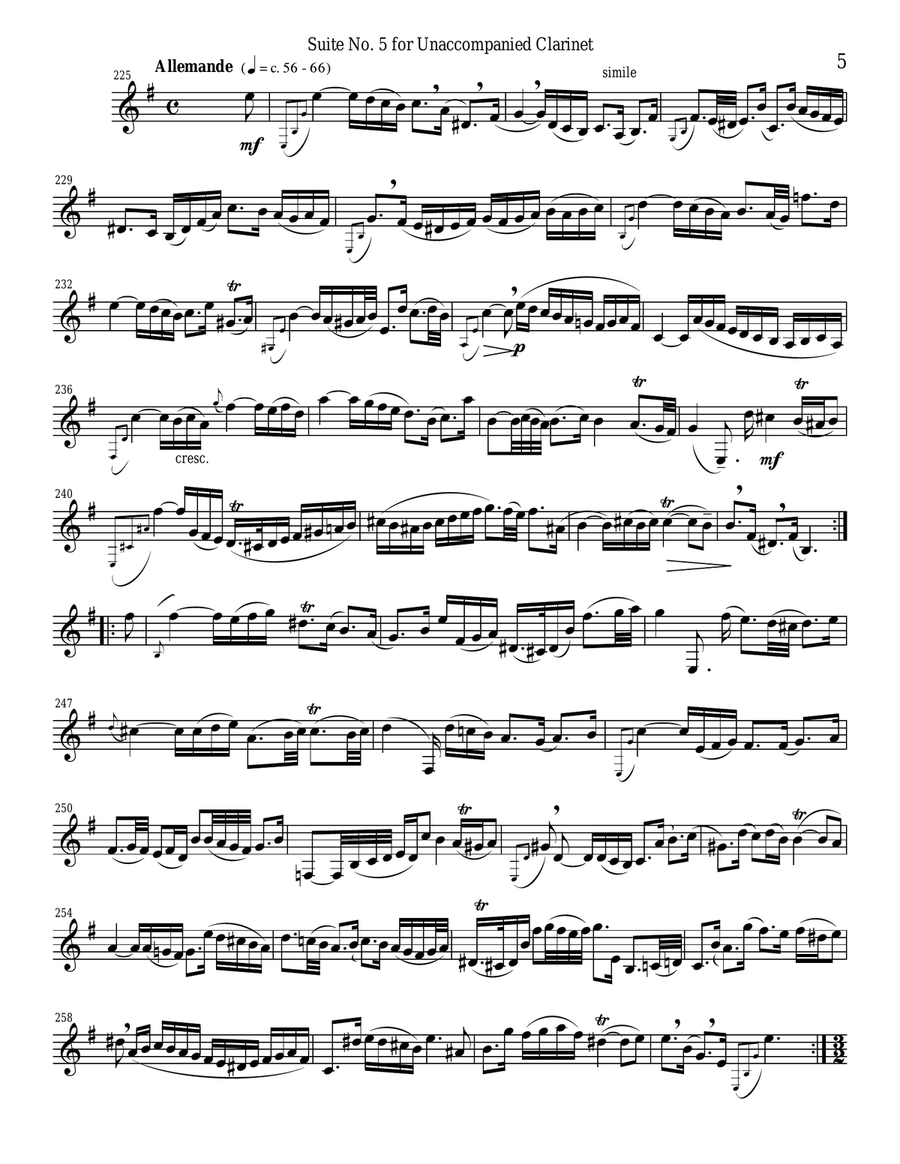 Bach Suite #5 set for Unaccompanied Clarinet image number null