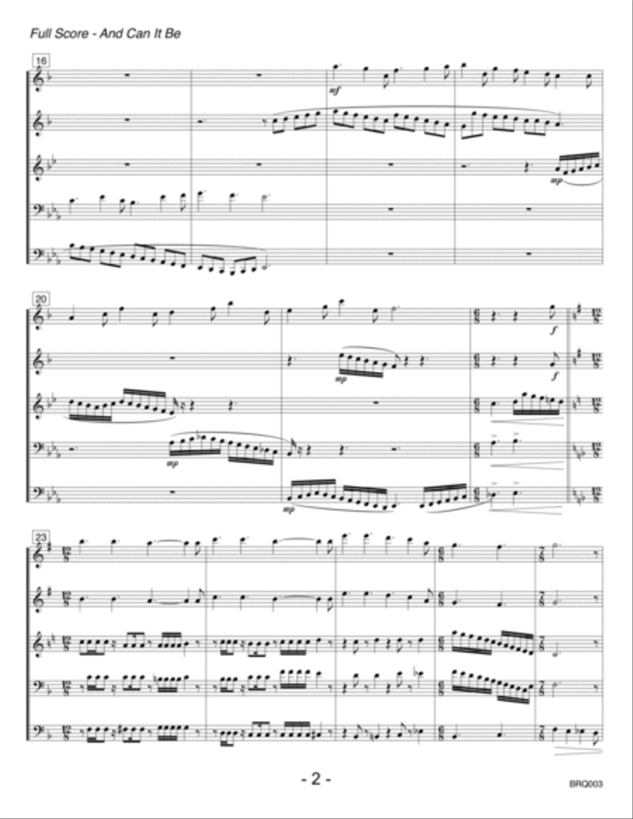 AND CAN IT BE - BRASS QUINTET (or Sextet) - unaccompanied Brass Quintet scores gallery preview page 2