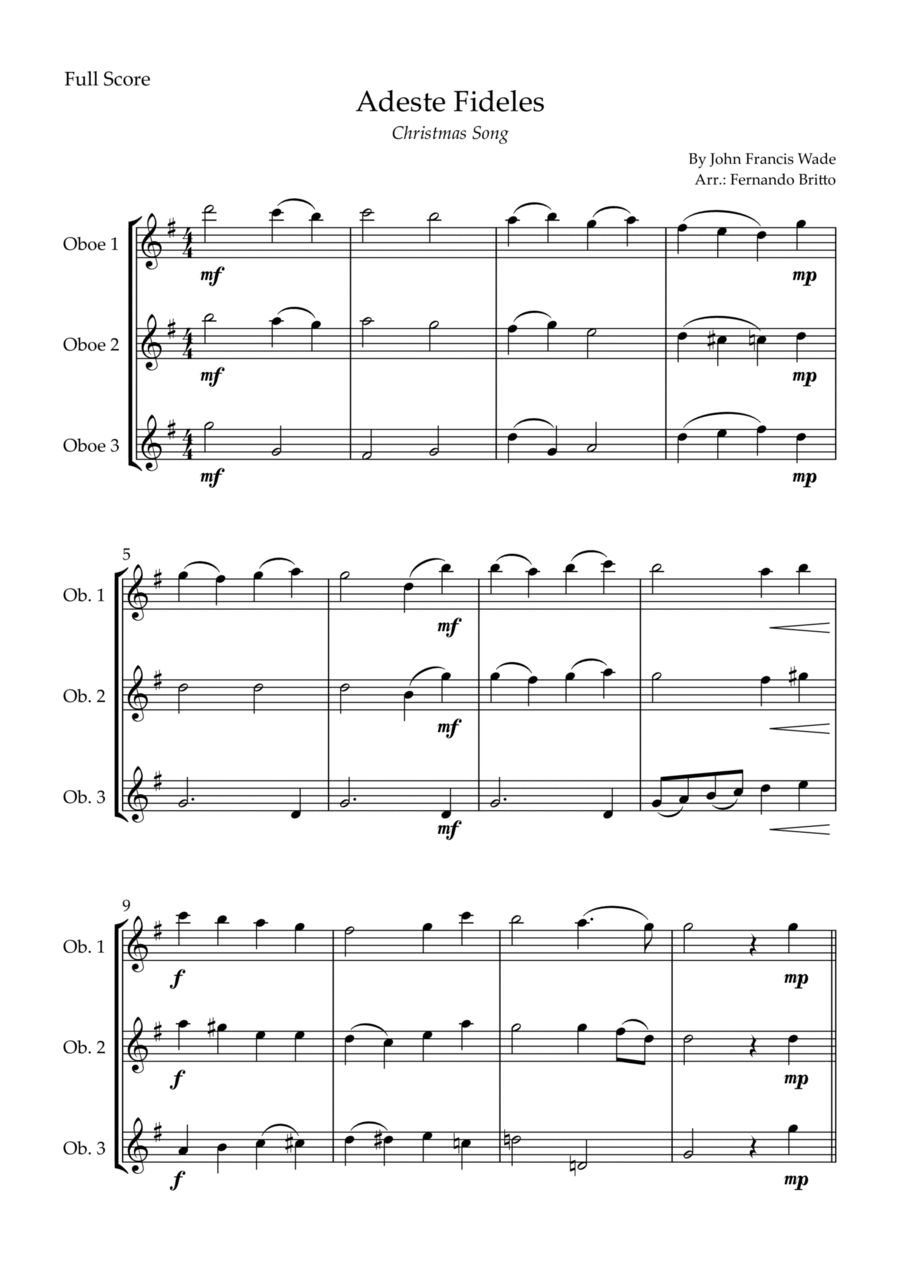 Adeste Fideles (Christmas Song) for Oboe Trio Woodwind Trio scores gallery preview page 1