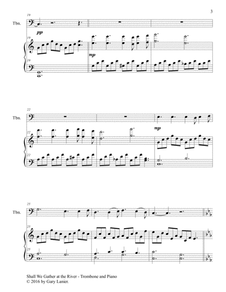 SHALL WE GATHER AT THE RIVER (Duet – Trombone & Piano with Score/Part) image number null