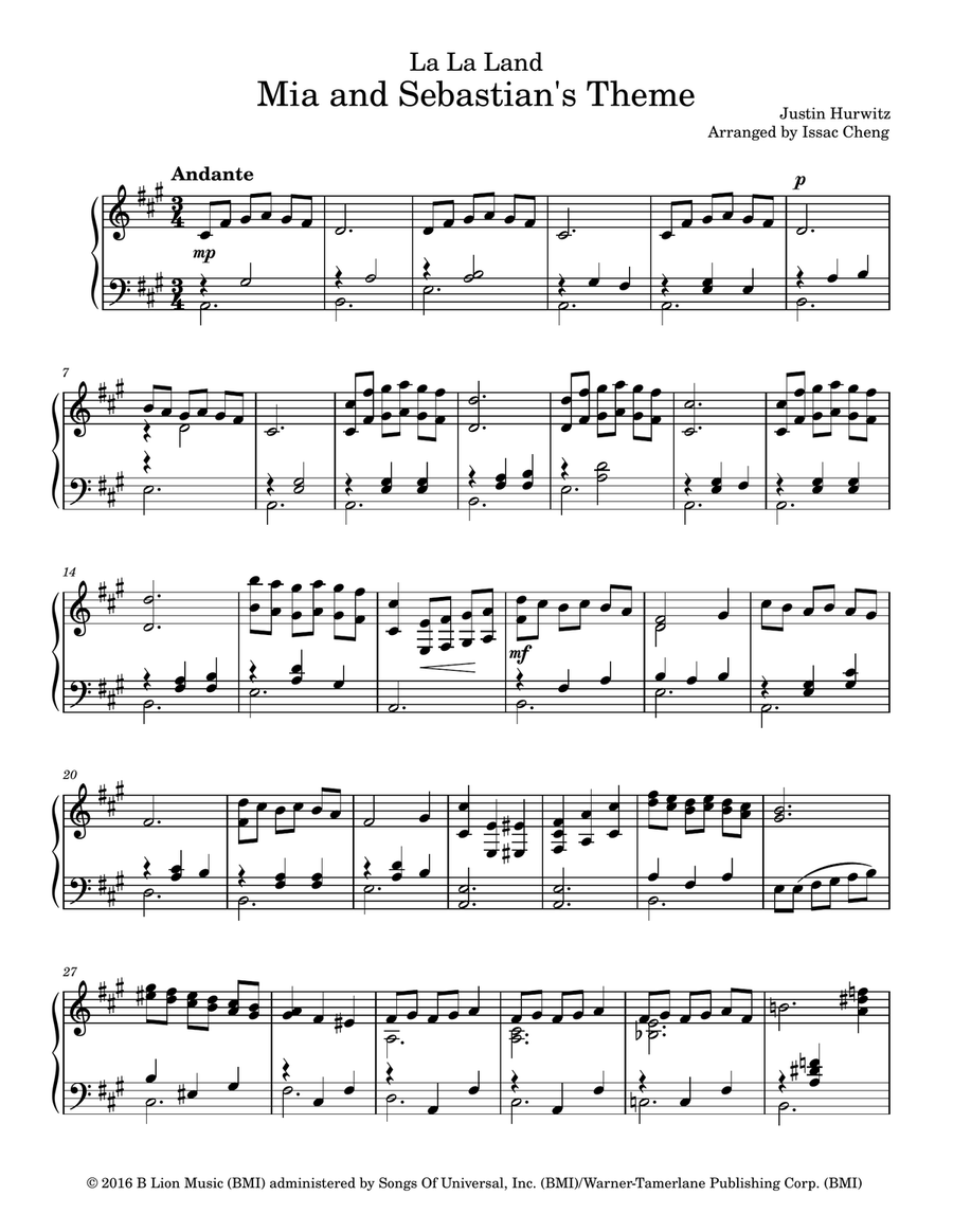 Mia & Sebastian's Theme Marimba scores gallery preview page 1