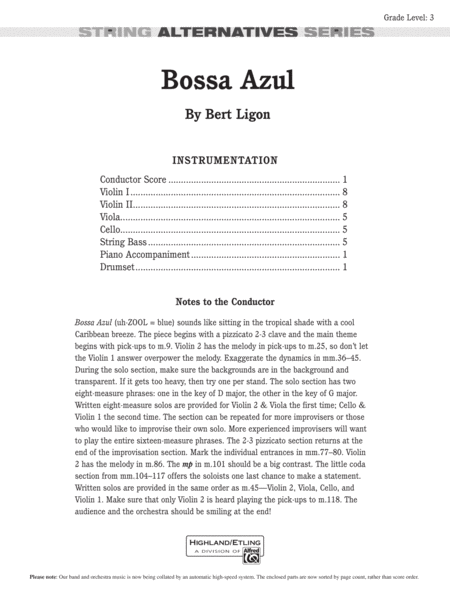 Bossa Azul: Score