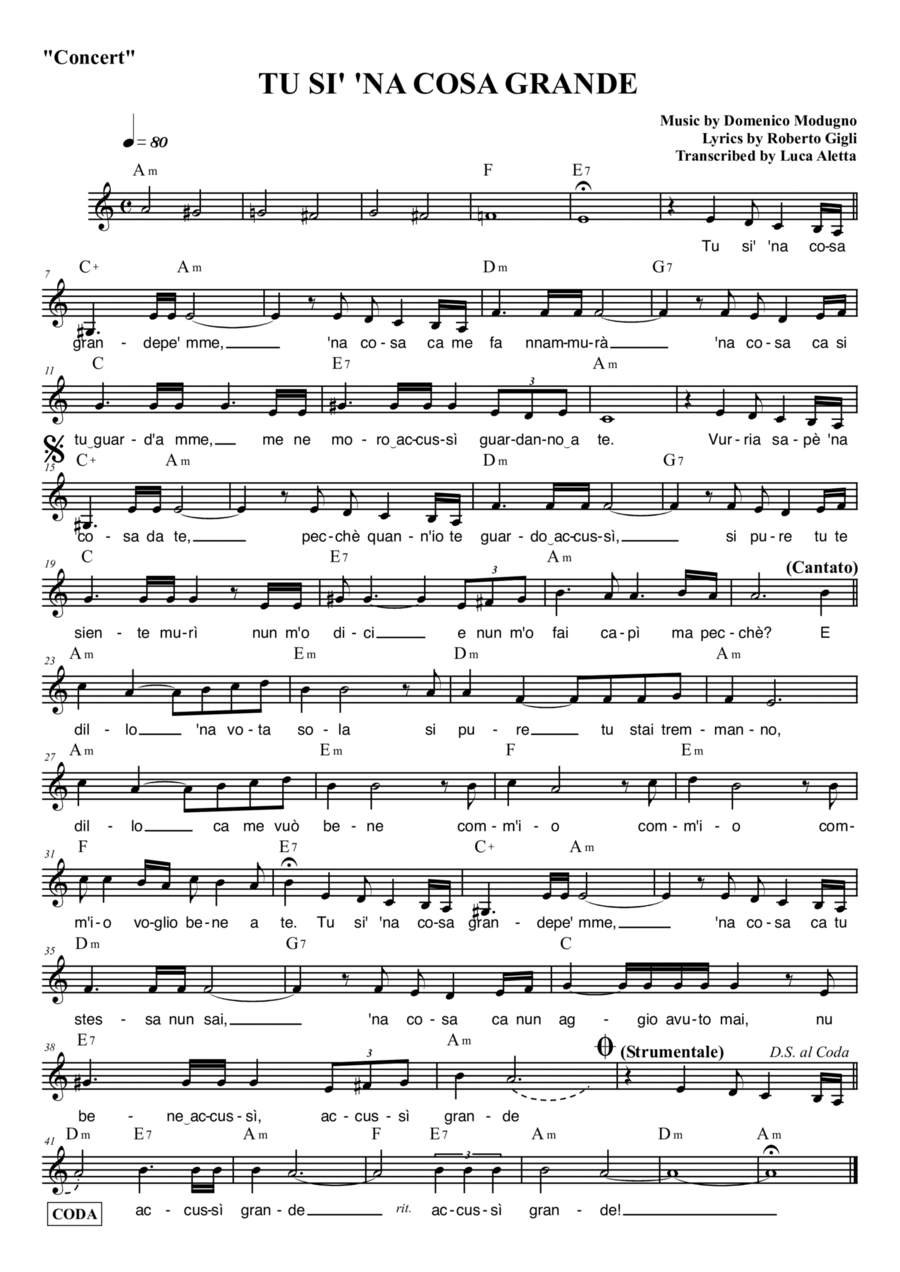 TU SI NA COSA GRANDE Piano scores gallery preview page 1