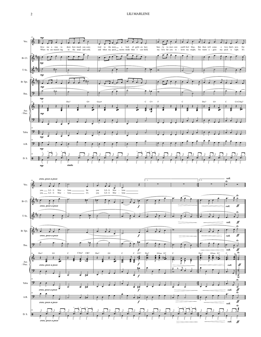 Lilli Marlene (lili Marleen) Large Ensemble scores gallery preview page 2