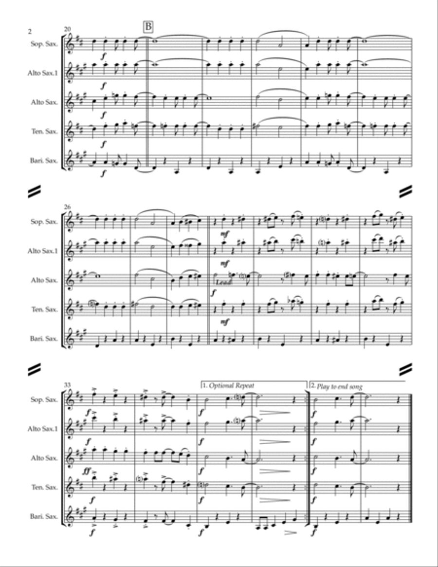 Sing-along Medley #3 (for Saxophone Quartet SATB or AATB) Saxophone Quartet scores gallery preview page 3