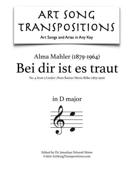 MAHLER: Bei dir ist es traut (transposed to D major)
