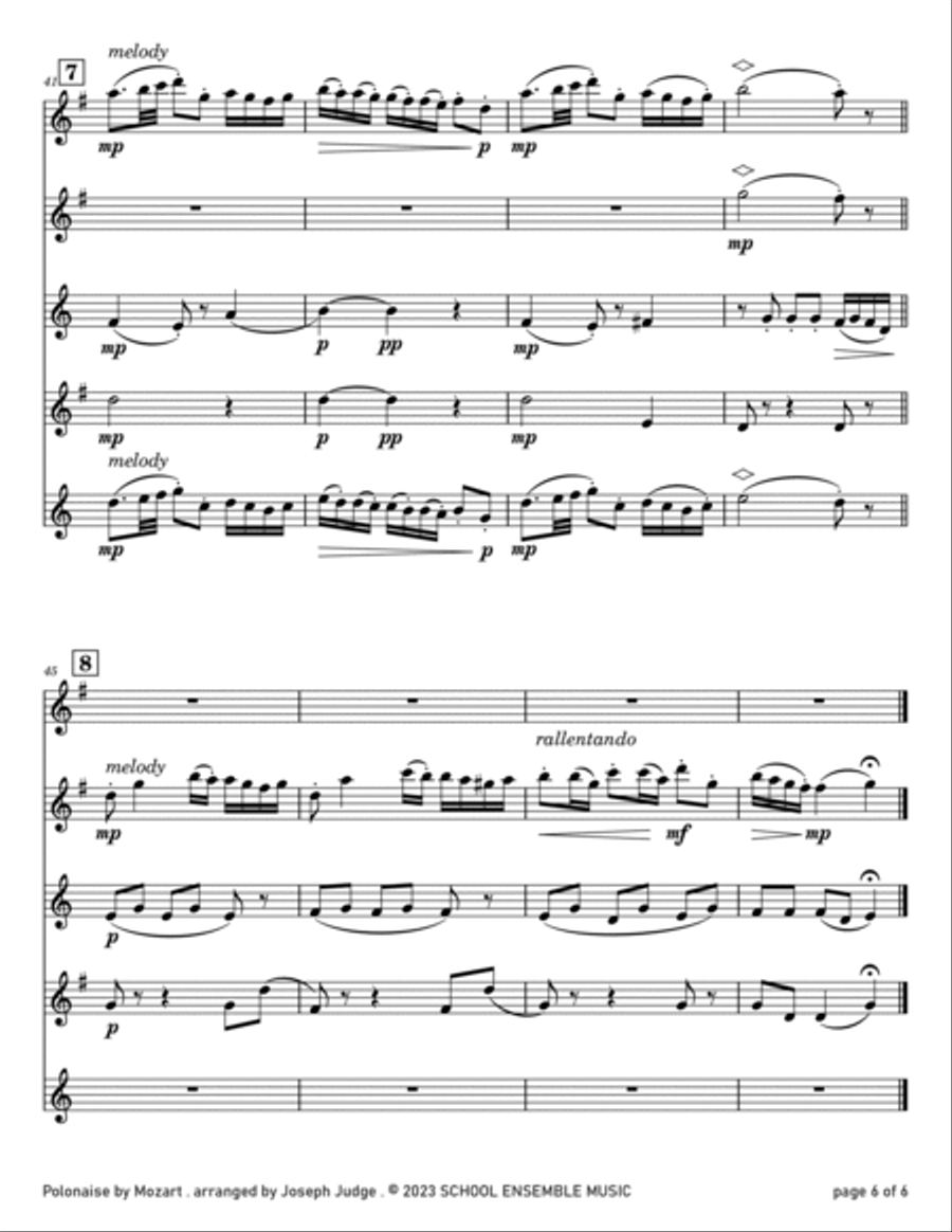 Polonaise by Mozart for Saxophone Quartet in Schools Saxophone Quartet scores gallery preview page 6