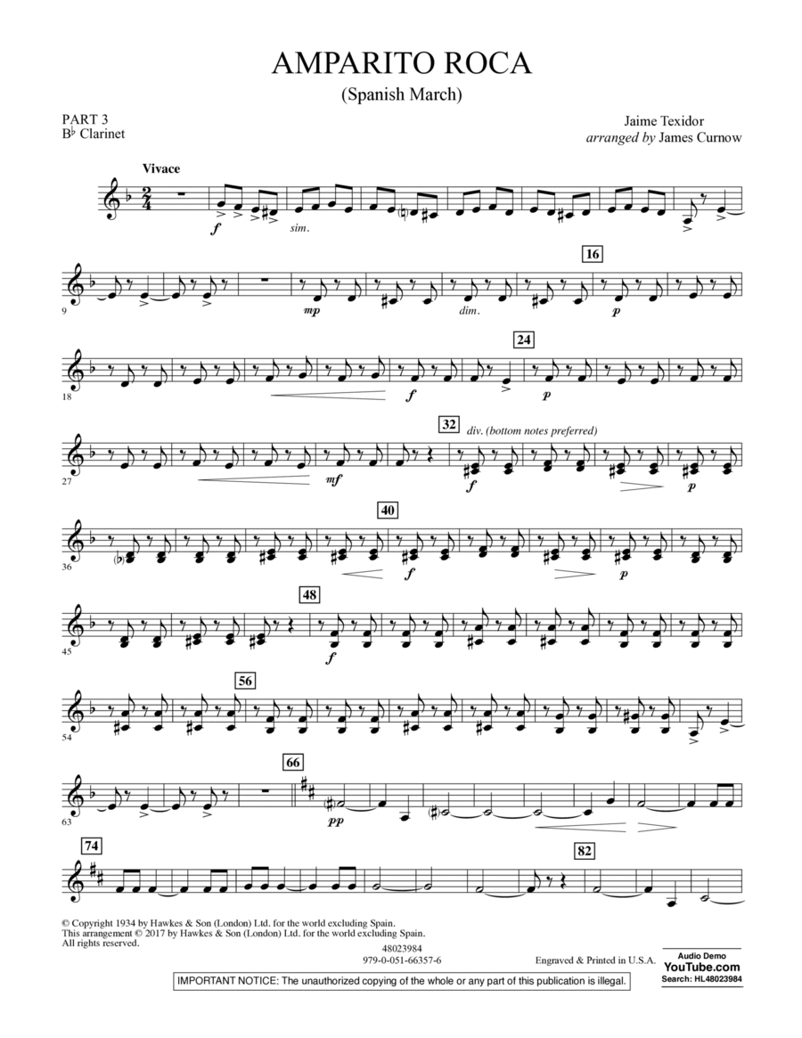 Amparito Roca (Spanish March) - Pt.3 - Bb Clarinet Concert Band scores gallery preview page 1