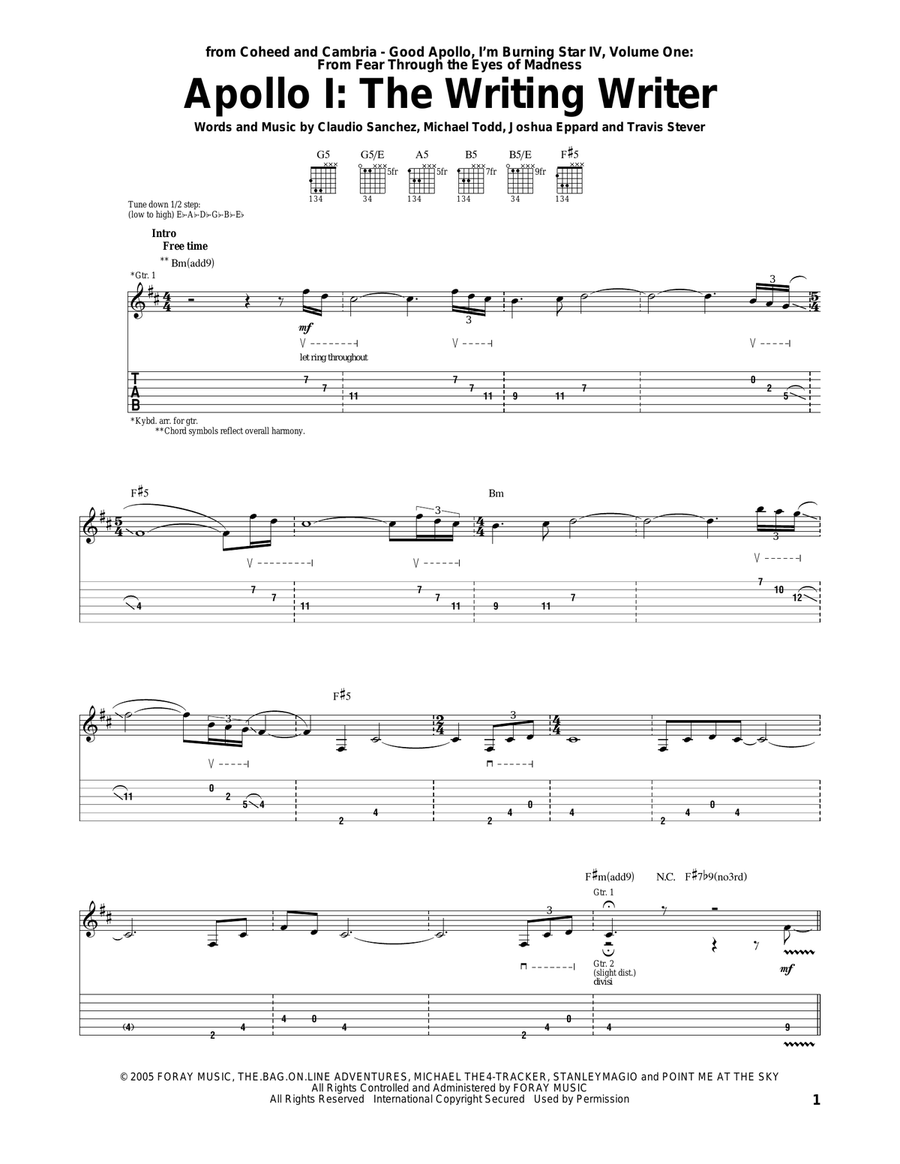 Apollo I: The Writing Writer Acoustic Guitar scores gallery preview page 1