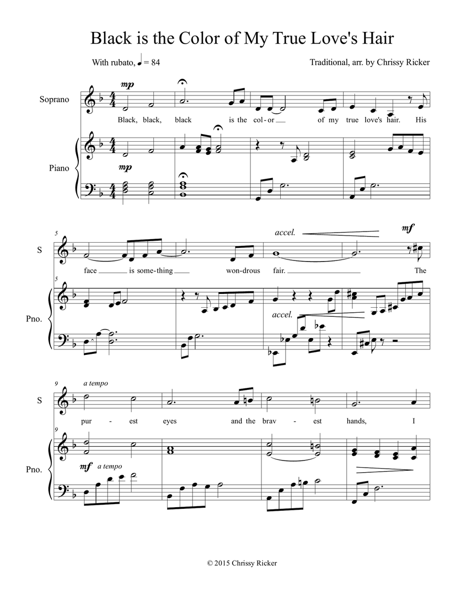 Black is the Color of My True Love's Hair Soprano Voice scores gallery preview page 1