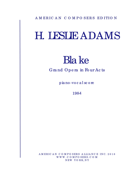 [Adams] Blake (Piano Reduction)