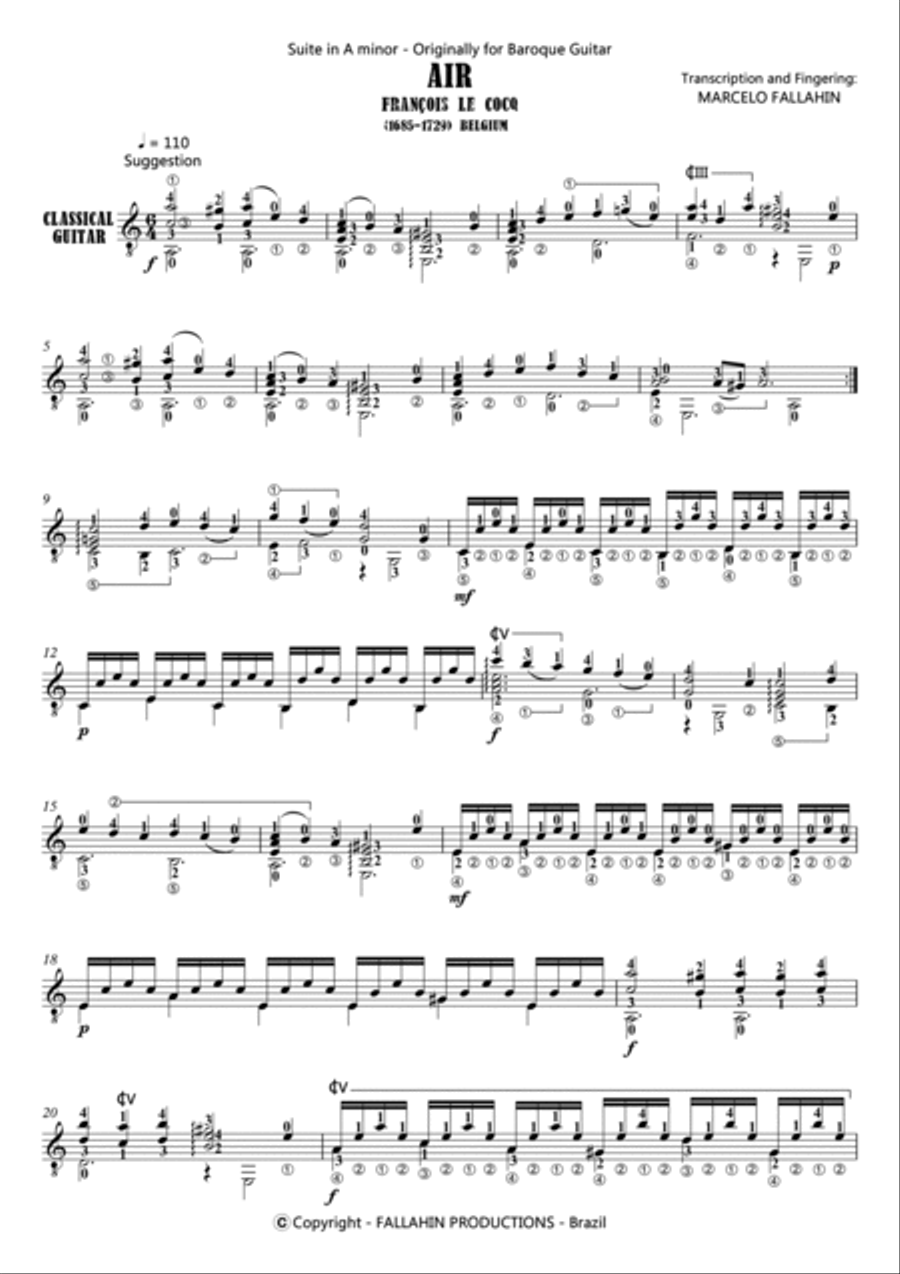 SUITE IN A MINOR - FRANÇOIS LE COCQ - FOR GUITAR SOLO image number null