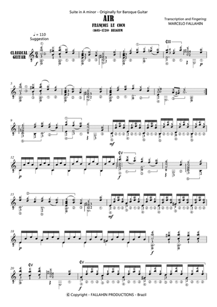SUITE IN A MINOR - FRANÇOIS LE COCQ - FOR GUITAR SOLO image number null