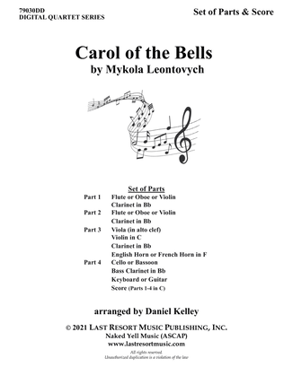 Book cover for Carol of the Bells for String Quartet or Wind Quartet (Mixed Quartet, Double Reed Quartet, or Clarin