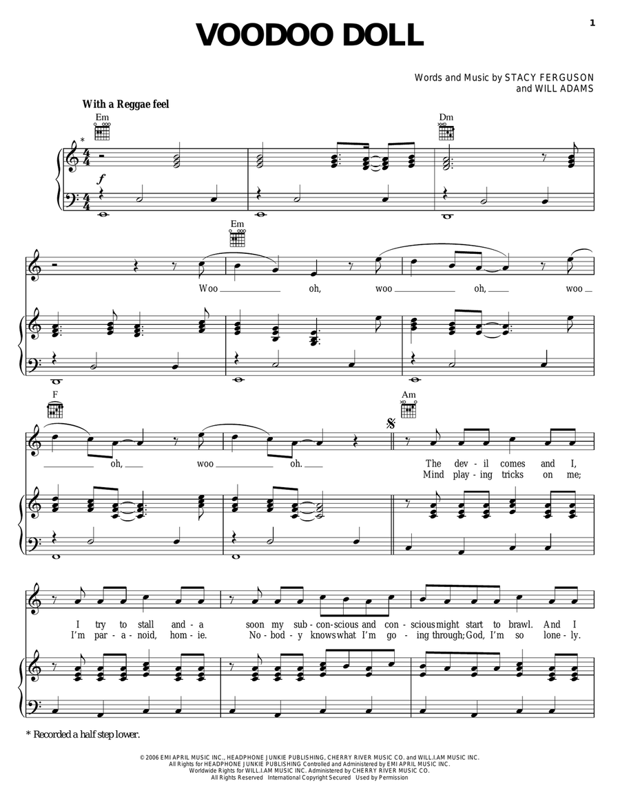 Voodoo Doll Piano, Vocal, Guitar scores gallery preview page 1