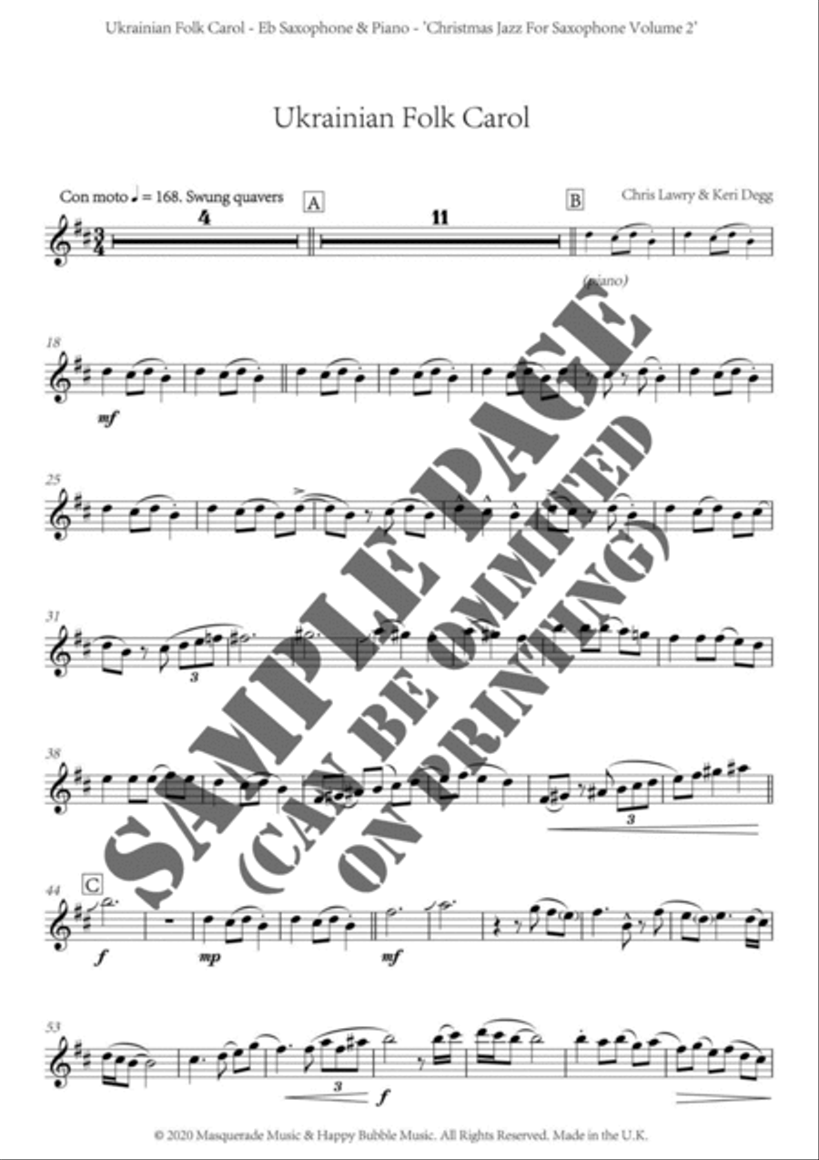 Christmas Jazz Volume 2 for Eb Saxophone; Five Christmas/Holiday pieces in Jazz Styles. Alto Saxophone scores gallery preview page 6