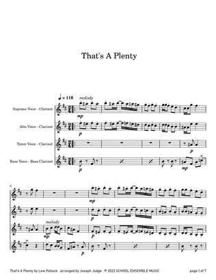 That's A Plenty by Lew Pollack for Clarinet Quartet in Schools