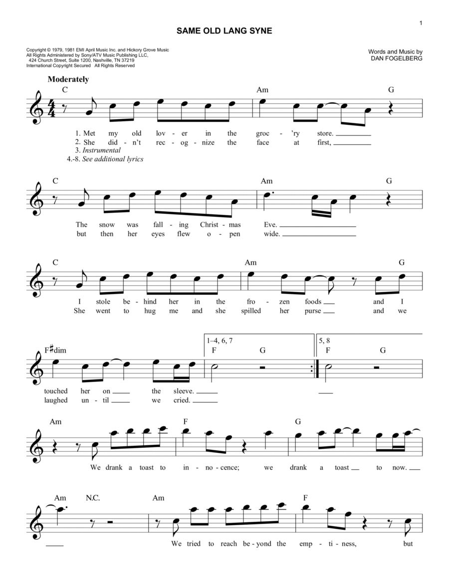 Same Old Lang Syne Piano scores gallery preview page 1