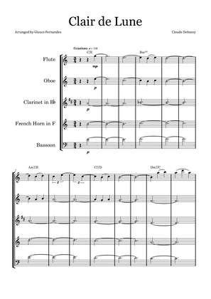 Book cover for Clair de Lune by Debussy - Woodwind Quintet with Chord Notation