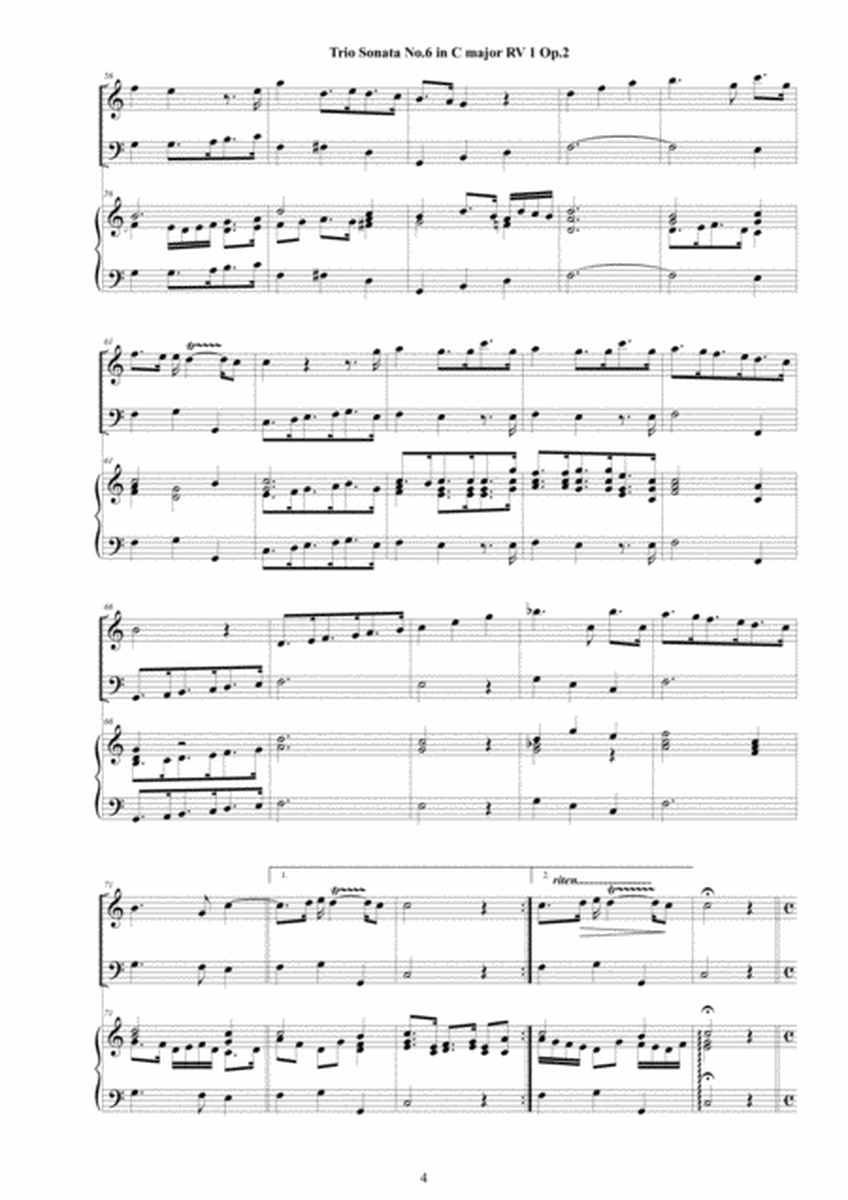 Vivaldi - Trio Sonata No. 6 in C major RV 1 Op.2 for Violin, Cello and Cembalo (or Piano) image number null