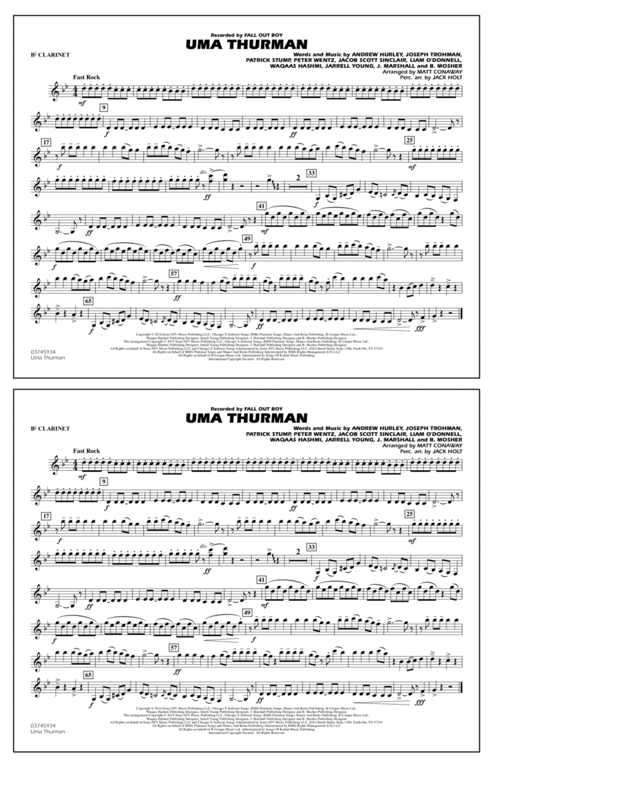 Uma Thurman - Bb Clarinet B-Flat Clarinet scores gallery preview page 1