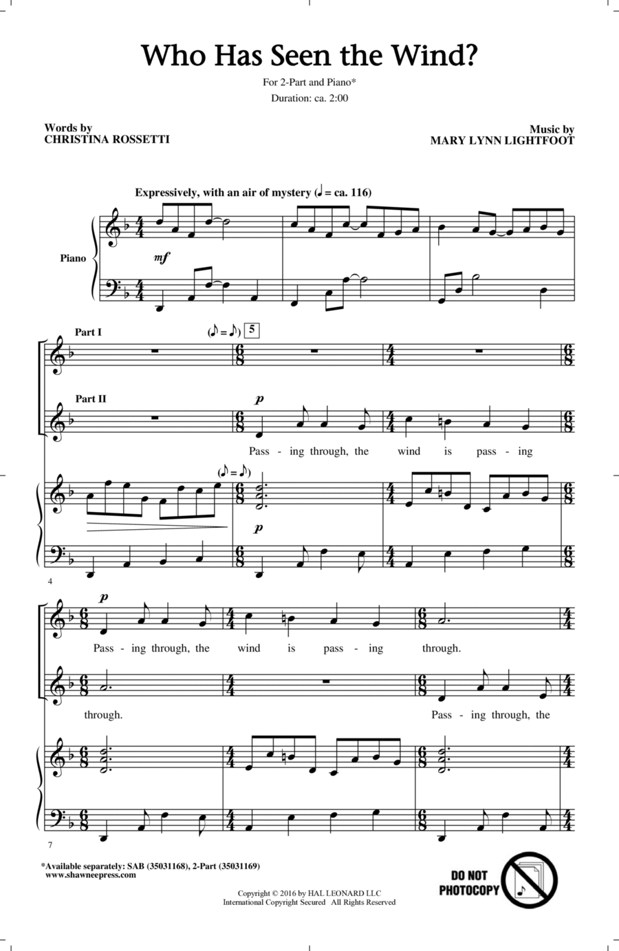 Who Has Seen The Wind? Who Has Seen The Wind? 2-Part scores gallery preview page 1