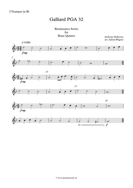 Galliard PGA 32 (Anthony Holborne) Brass Quintet arr. Adrian Wagner image number null