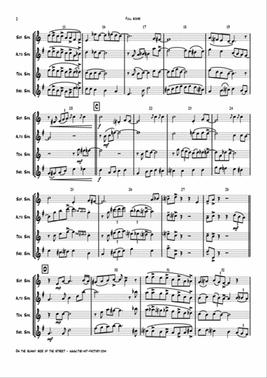 On The Sunny Side Of The Street Saxophone Quartet scores gallery preview page 2