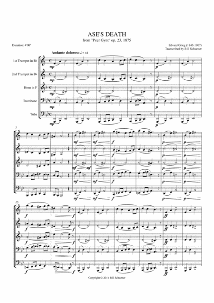 Ase's Death from Peer Gynt Brass Quintet scores gallery preview page 1