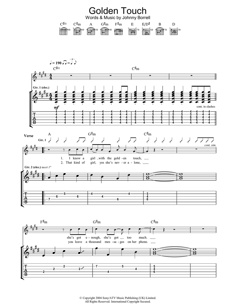 Golden Touch Guitar Tablature scores gallery preview page 1