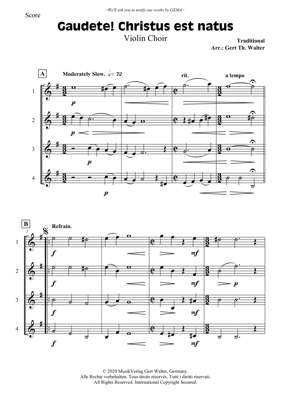 Gaudete! Christus Est Natus Violin scores gallery preview page 1