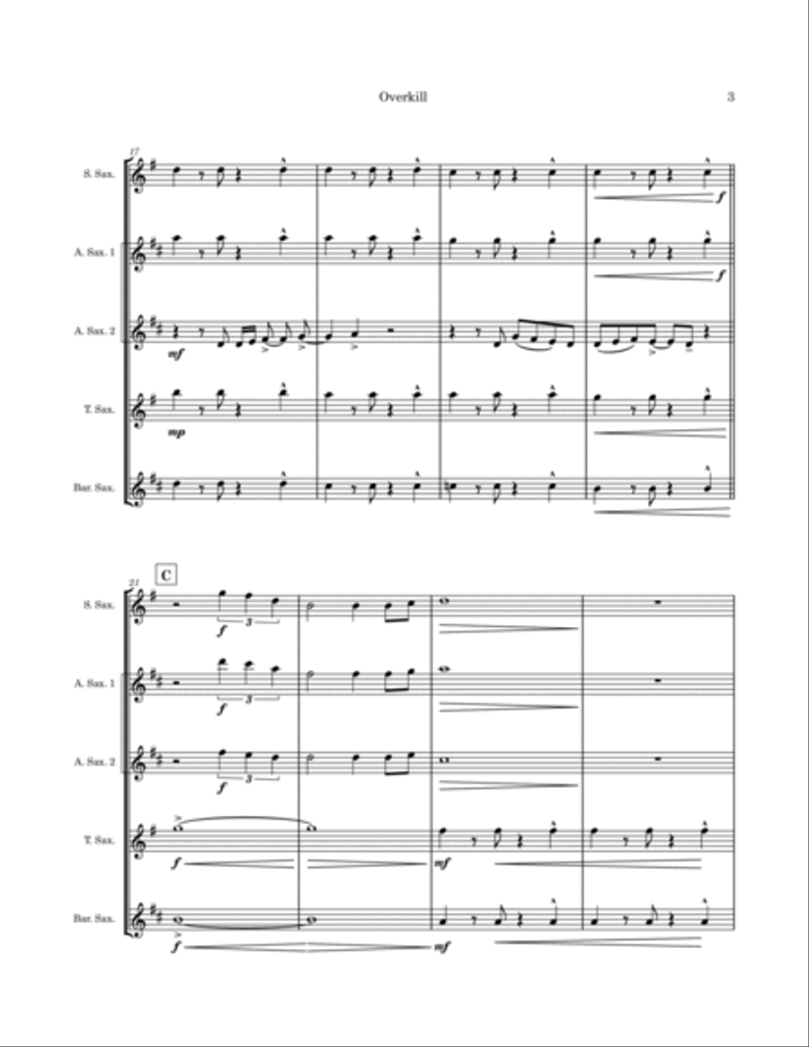 Overkill Saxophone Quartet scores gallery preview page 3