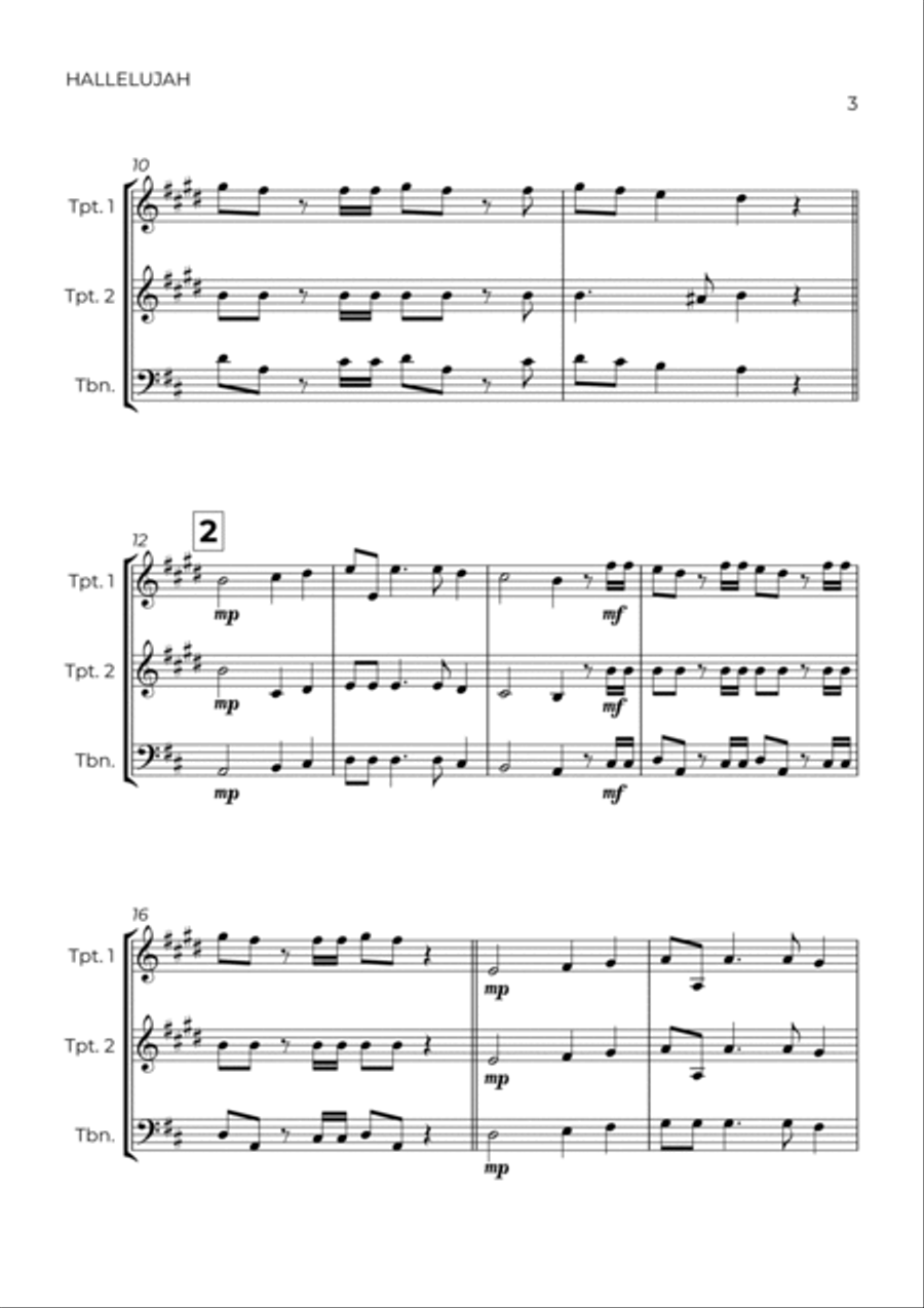 HALLELUJAH - HANDEL - BRASS TRIO (TRUMPET 1, TRUMPET 2 & TROMBONE) Brass Trio scores gallery preview page 3