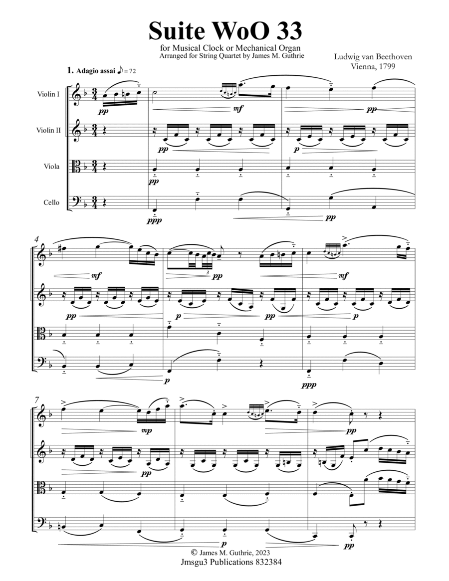 Beethoven: Suite WoO 33 for String Quartet image number null