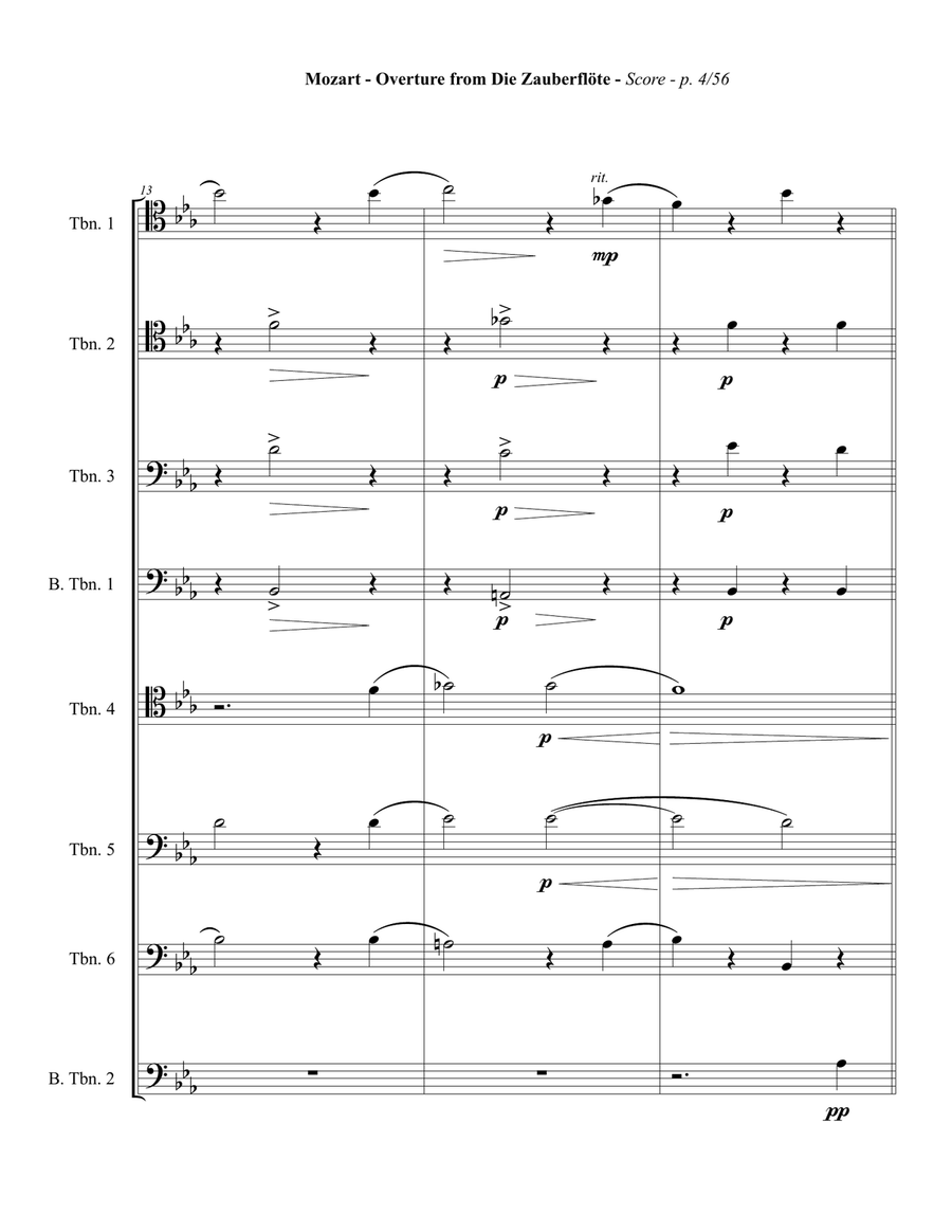 Overture to the Magic Flute for Trombone Octet Large Ensemble scores gallery preview page 4