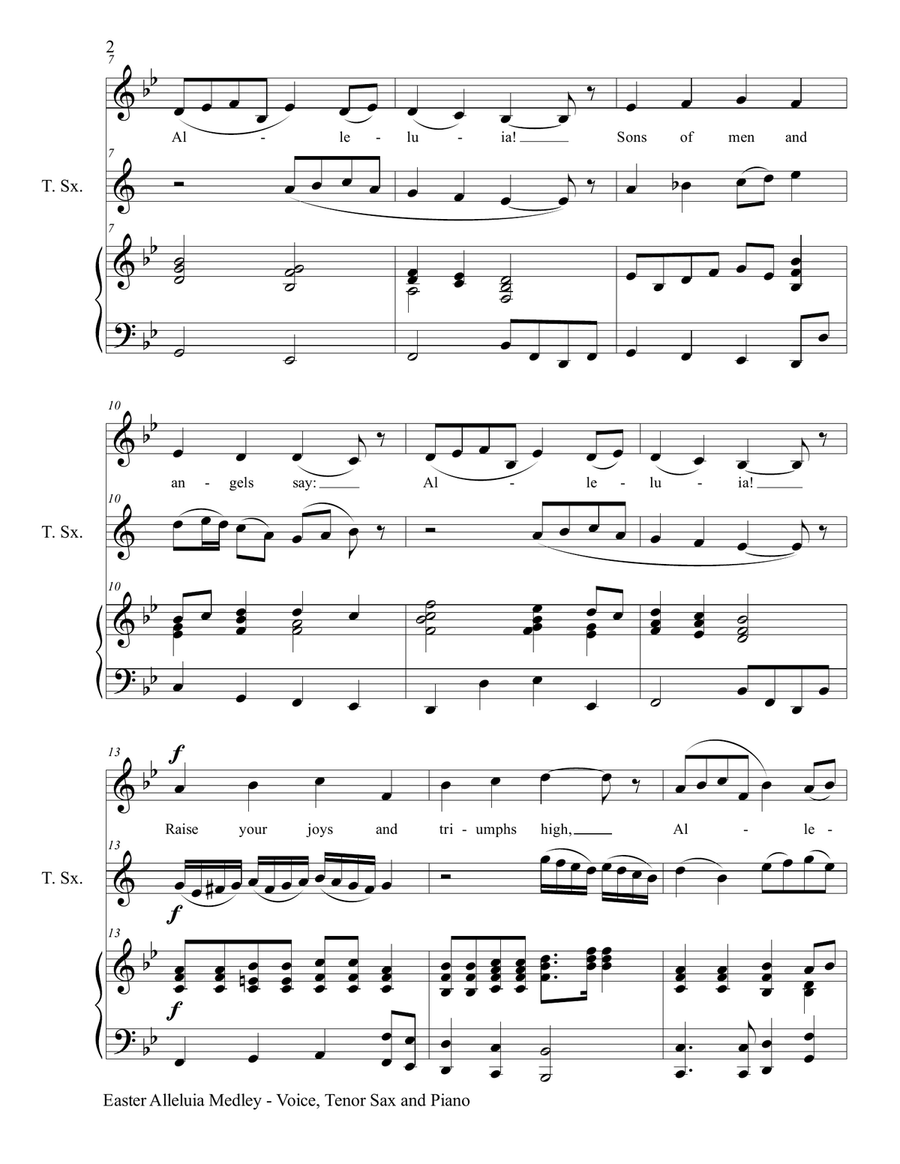 EASTER ALLELUIA MEDLEY (Voice, Tenor Sax and Piano. Score & Parts included) Small Ensemble scores gallery preview page 2