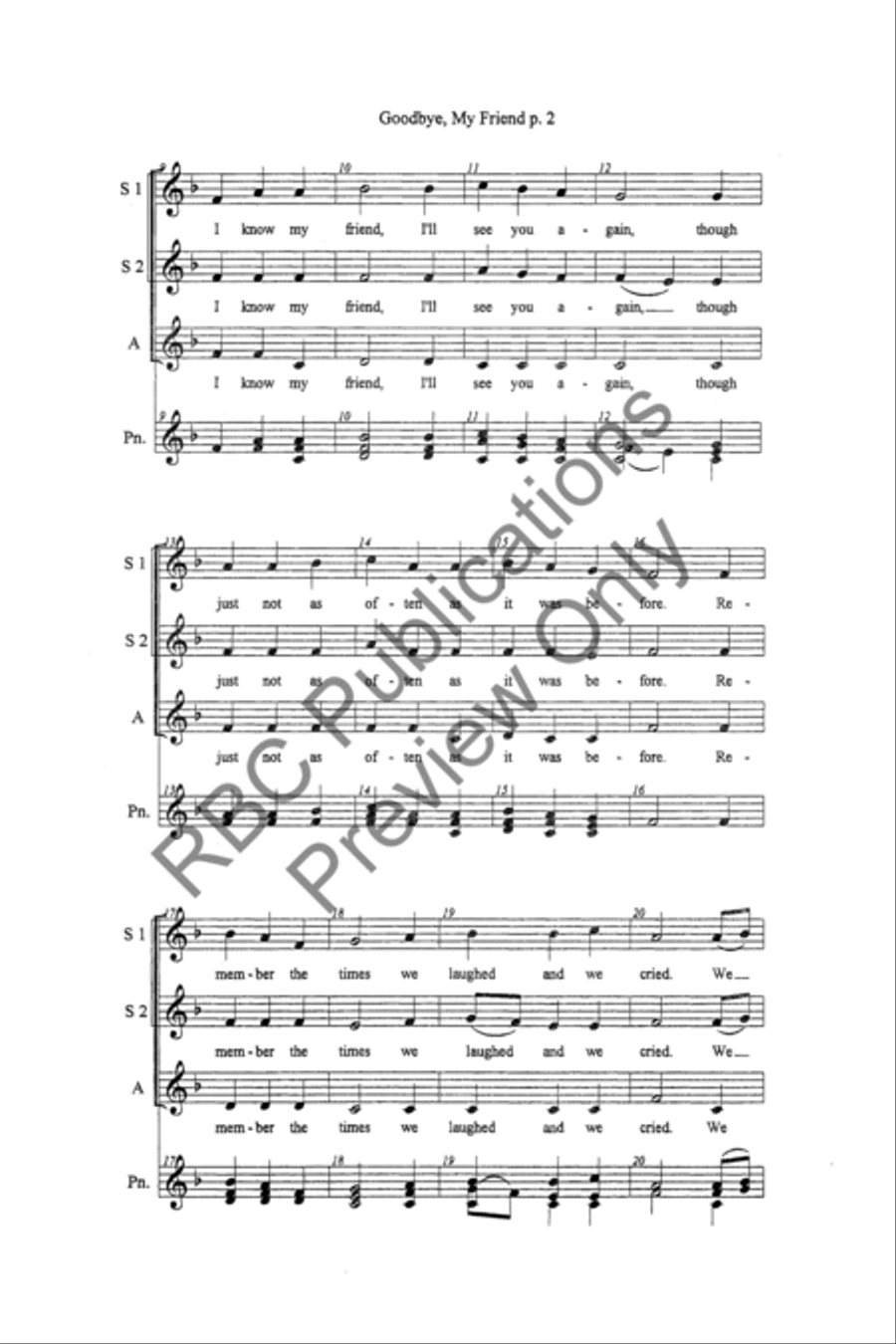 Goodbye, My Friend (SSA) Goodbye, My Friend (SSA) SSA scores gallery preview page 4