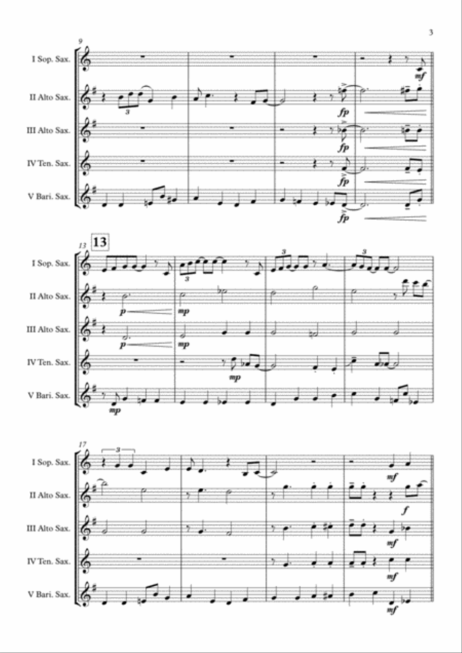 Santa Claus Is Comin' To Town Saxophone Quintet scores gallery preview page 4