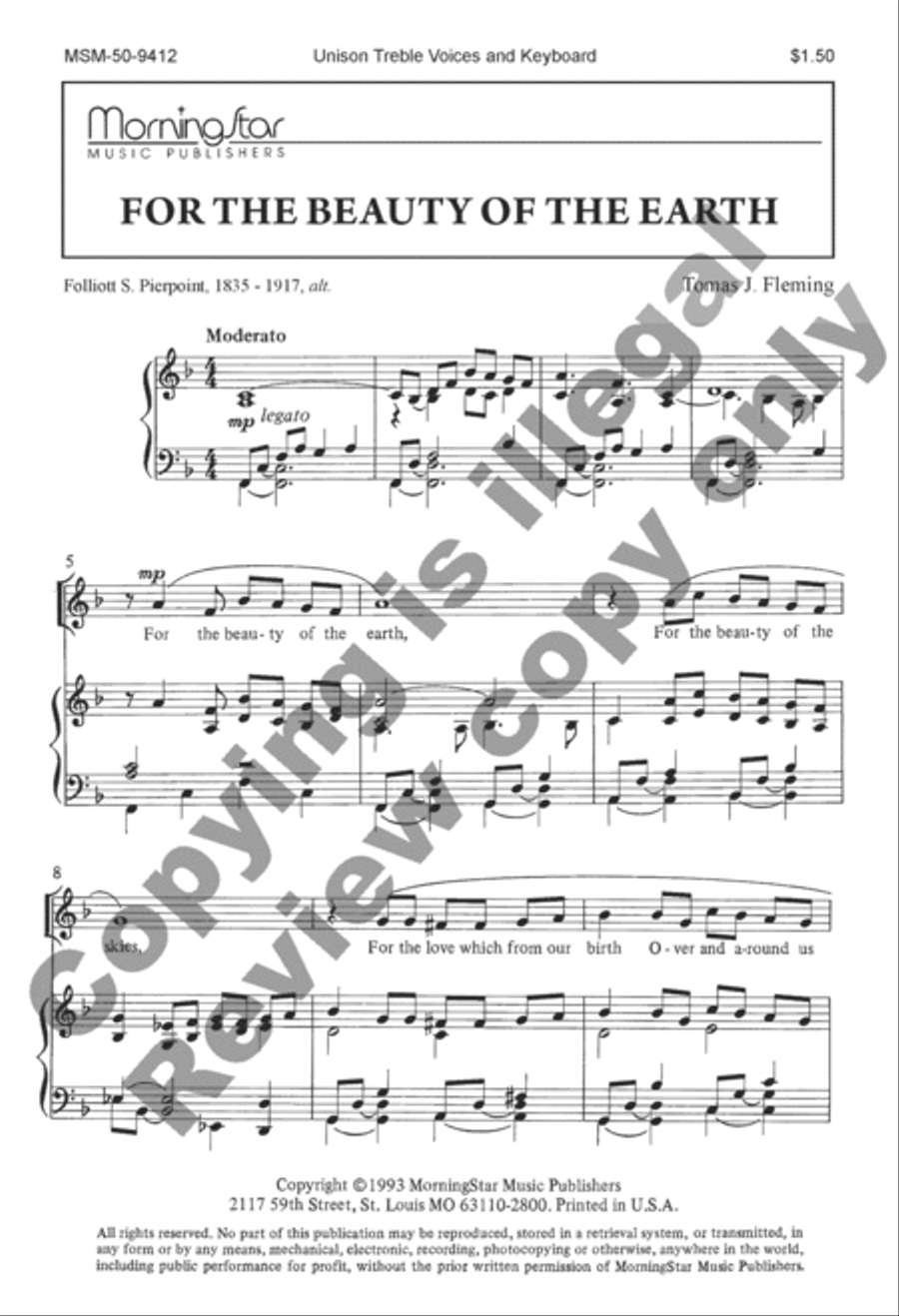 For the Beauty of the Earth Unison Choir scores gallery preview page 2