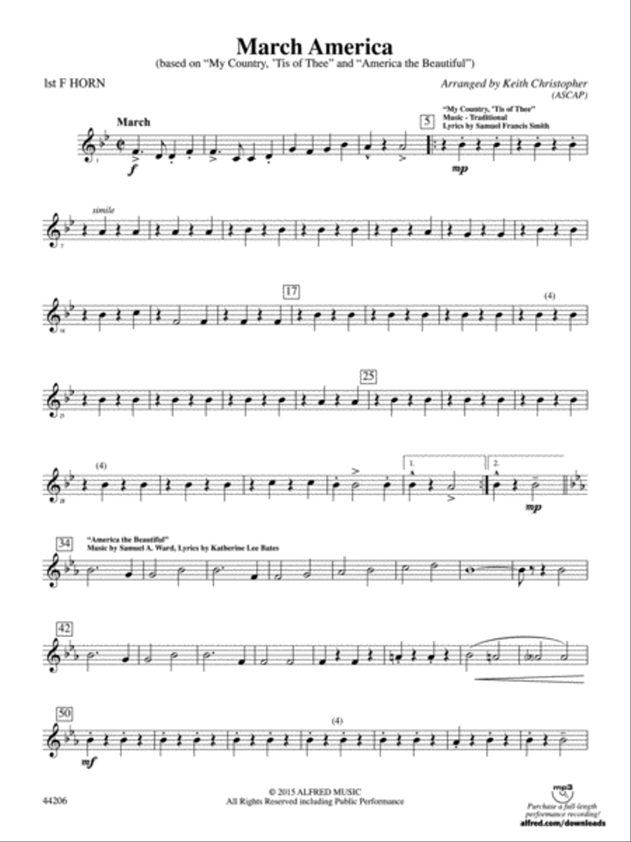 March America: 1st F Horn Concert Band scores gallery preview page 1