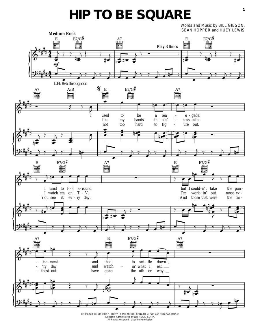 Hip To Be Square Piano, Vocal, Guitar scores gallery preview page 1