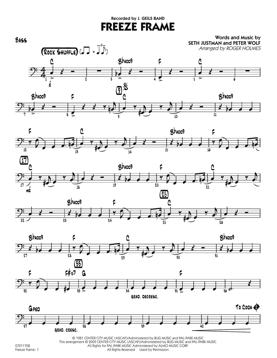 Freeze Frame - Bass Freeze Frame - Bass Jazz Ensemble scores gallery preview page 1
