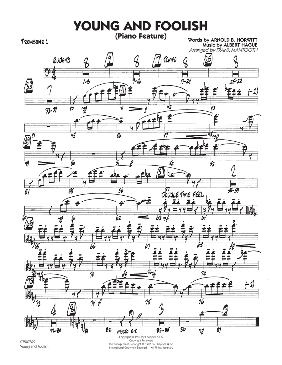 Young And Foolish - Trombone 1 Jazz Ensemble scores gallery preview page 1