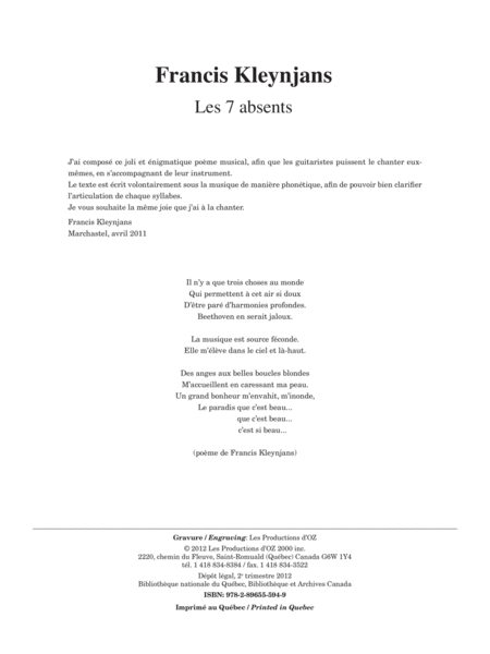 Les 7 absents, opus 274