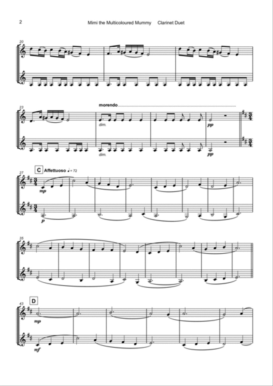Mimi the Multicoloured Mummy, Halloween Duet for Clarinet Clarinet Duet scores gallery preview page 3